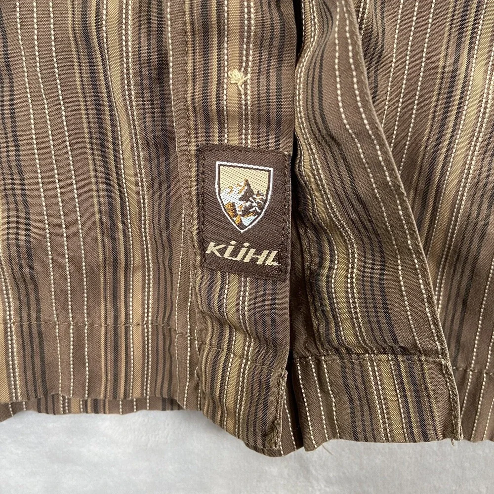 KUHL Shirt Mens XL Button Up Striped Short Sleeve Brown Pocket Hiking Outdoor